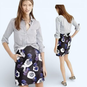 J.Crew Black “Violet Poppy” Floral A-Line Skirt, 10
